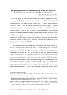Dois Pesos, Duas Medidas: Os Acordos Financeiros De Maio De 1961 Entre Brasil E Estados Unidos Durante Os Governos Jânio Quadros E João Goulart