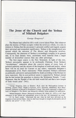 The Jesus of the Church and the Yeshua of Mikhail Bulgakov