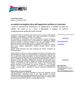 Comunicato Stampa Bologna, 18 Dicembre 2020