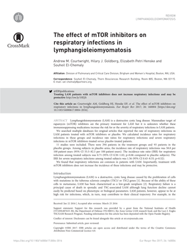 The Effect of Mtor Inhibitors on Respiratory Infections in Lymphangioleiomyomatosis