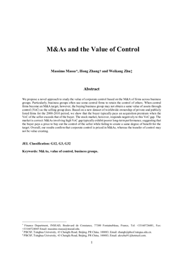 M&As and the Value of Control