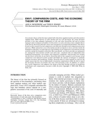Envy, Comparison Costs, and the Economic Theory of the Firm Jack A