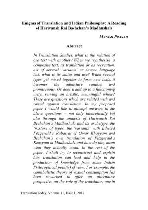 A Reading of Harivansh Rai Bachchan's Madhushala Abstract In