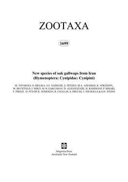 Zootaxa, New Species of Oak Gallwaps from Iran (Hymenoptera: Cynipidae: Cynipini)