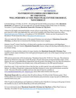 Mannheim Steamroller Christmas by Chip Davis Will Perform at the Pikes Peak Center Thursday, November 15