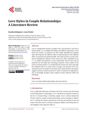 Love Styles in Couple Relationships: a Literature Review