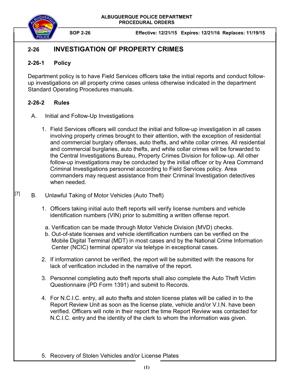 2-26 Investigation of Property Crimes