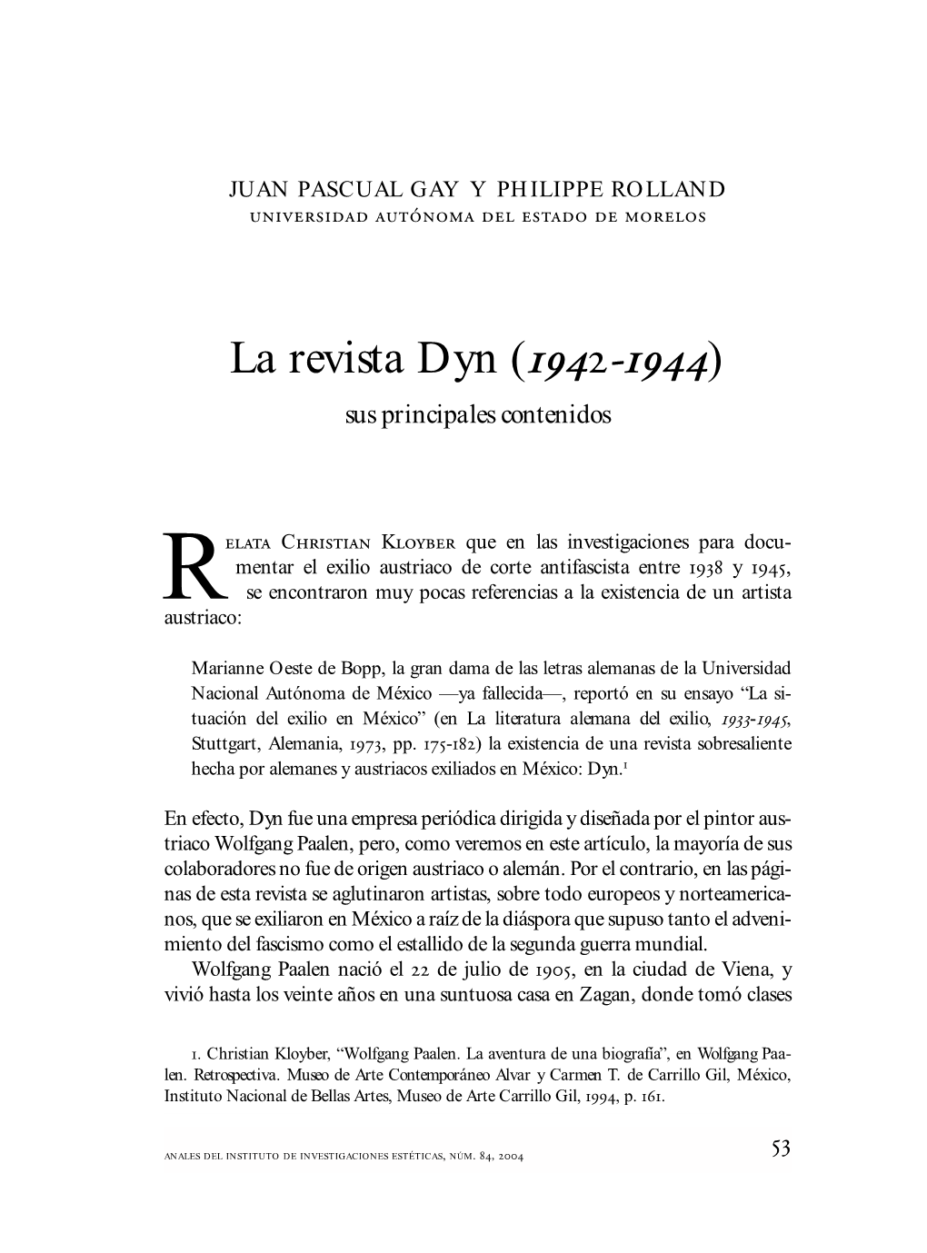 Analesiie84, UNAM, 2004. La Revista Dyn (1942-1944)