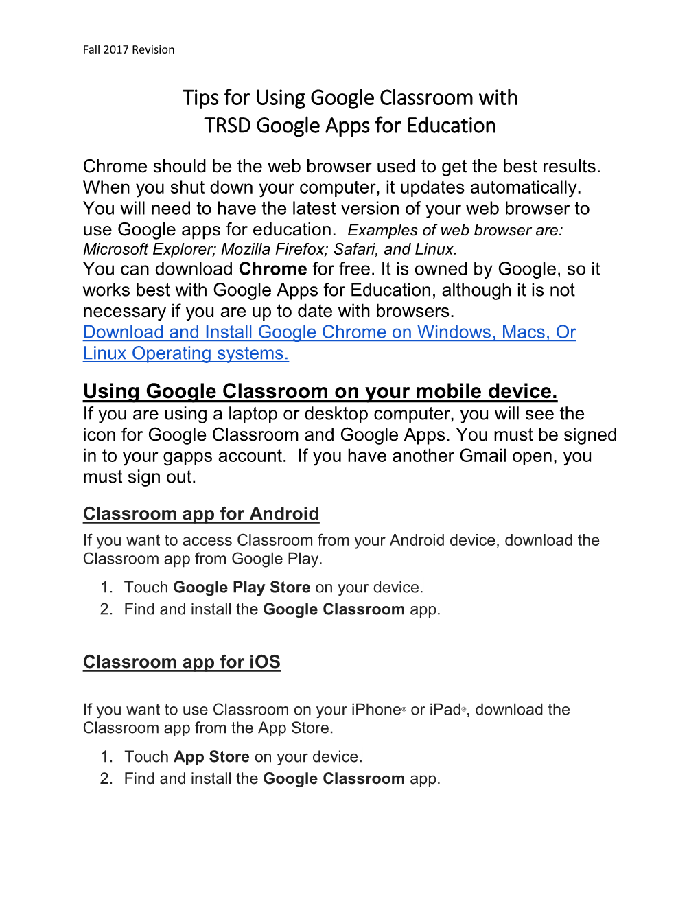 Tips for Using Google Classroom with TRSD Google Apps for Education