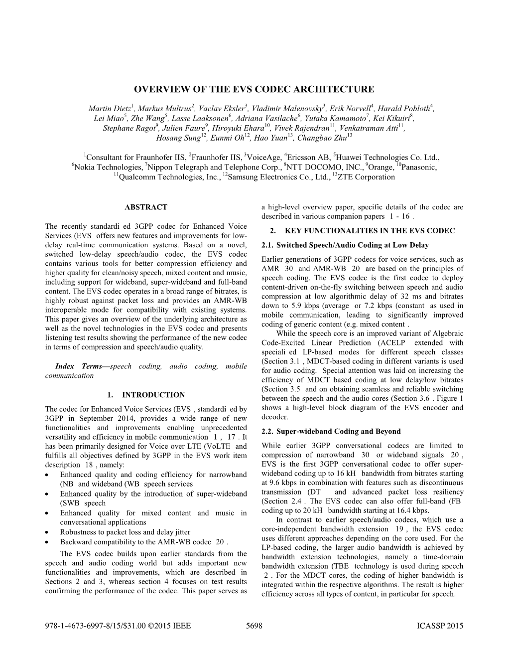 Overview of the Evs Codec Architecture