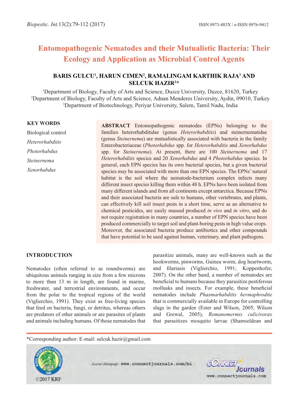 Entomopathogenic Nematodes and Their Mutualistic Bacteria: Their Ecology and Application As Microbial Control Agents