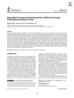 Ibuprofen Increases the Hepatotoxicity of Ethanol Through Potentiating Oxidative Stress