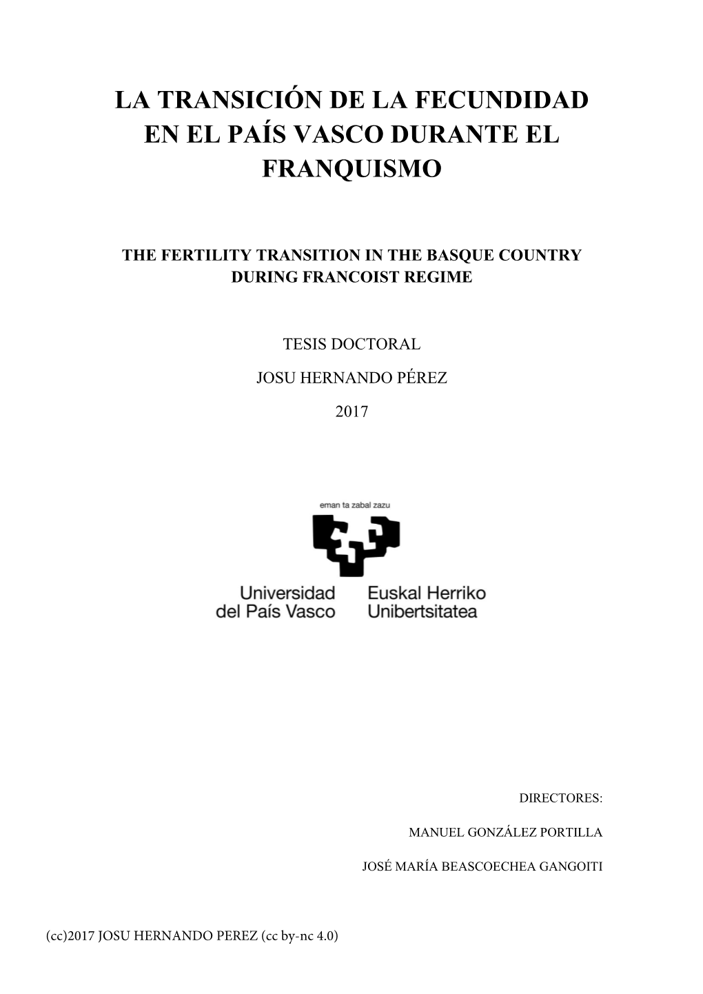 La Transición De La Fecundidad En El País Vasco Durante El Franquismo