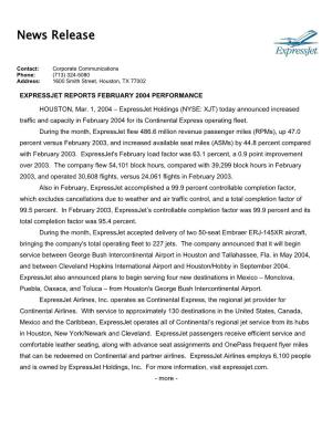 Expressjet Holdings, Inc. for More Information, Visit Expressjet.Com