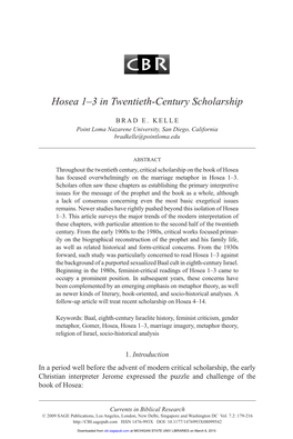 Hosea 1–3 in Twentieth-Century Scholarship