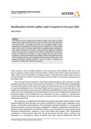Neoliberalism and the Welfare State: Prospects for the Year 2000