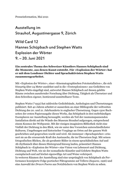Ausstellung Im Strauhof, Augustinergasse 9, Zürich Wild Card 12 Hannes Schüpbach Und Stephen Watts Explosion Der Wörter 9