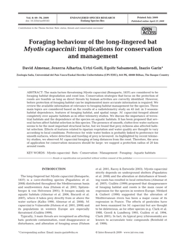 Foraging Behaviour of the Long-Fingered Bat Myotis Capaccinii: Implications for Conservation and Management