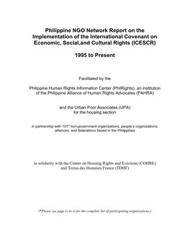 Philippine NGO Network Report on the Implementation of the International Covenant on Economic, Social,And Cultural Rights (ICESCR)