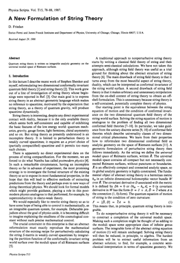 A New Formulation of String Theory, Physica Scripta T15 (1987) 78-88