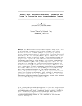 National Origin (Mis)Identification Among Latinos in the 2000 Census: the Growth of the “Other Hispanic Or Latino” Category