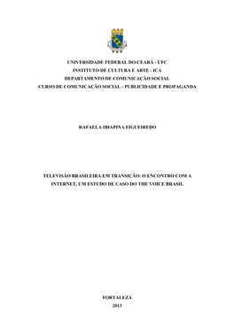 Ufc Instituto De Cultura E Arte - Ica Departamento De Comunicação Social Curso De Comunicação Social - Publicidade E Propaganda