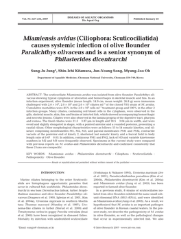 Miamiensis Avidus (Ciliophora: Scuticociliatida) Causes Systemic