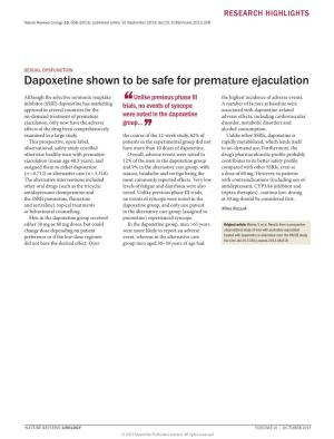 Dapoxetine Shown to Be Safe for Premature Ejaculation