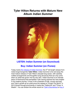 Tyler Hilton Returns with Mature New Album Indian Summer