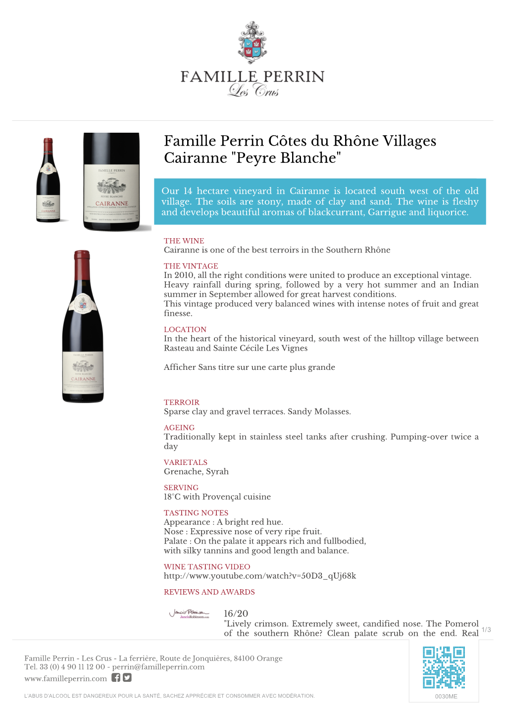 Famille Perrin Côtes Du Rhône Villages Cairanne "Peyre Blanche"