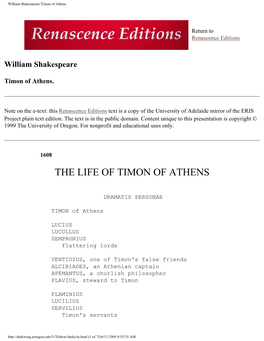 William Shakespeare:Timon of Athens