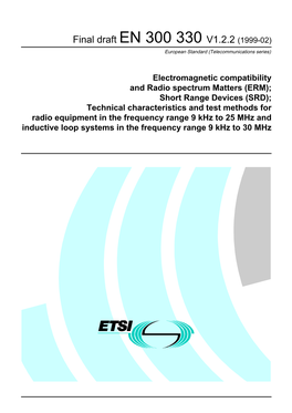 EN 300 330 V1.2.2 (1999-02) European Standard (Telecommunications Series)