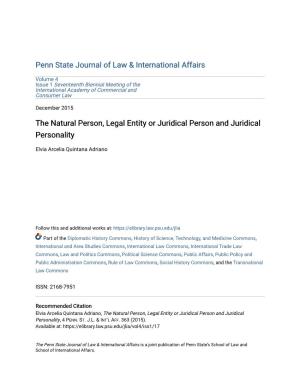 The Natural Person, Legal Entity Or Juridical Person and Juridical Personality