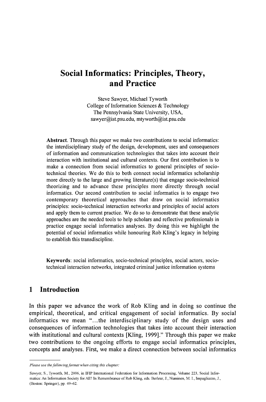 Social Informatics: Principles, Theory, and Practice