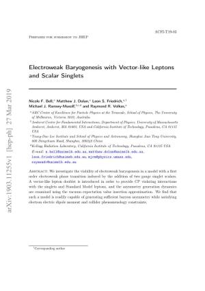 Electroweak Baryogenesis with Vector-Like Leptons and Scalar Singlets