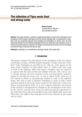 The Inflection of Tigre Weak-Final and Strong Verbs