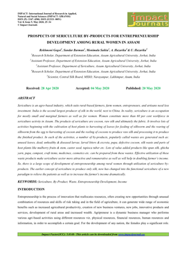 Prospects of Sericulture By-Products for Entrepreneurship Development Among Rural Women in Assam