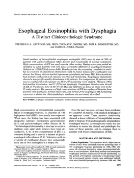 Esophageal Eosinophilia with Dysphagia a Distinct Clinicopathologic Syndrome