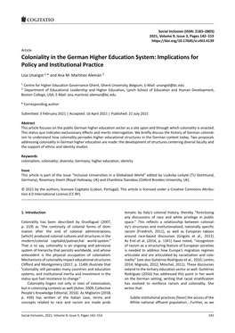 Coloniality in the German Higher Education System: Implications for Policy and Institutional Practice
