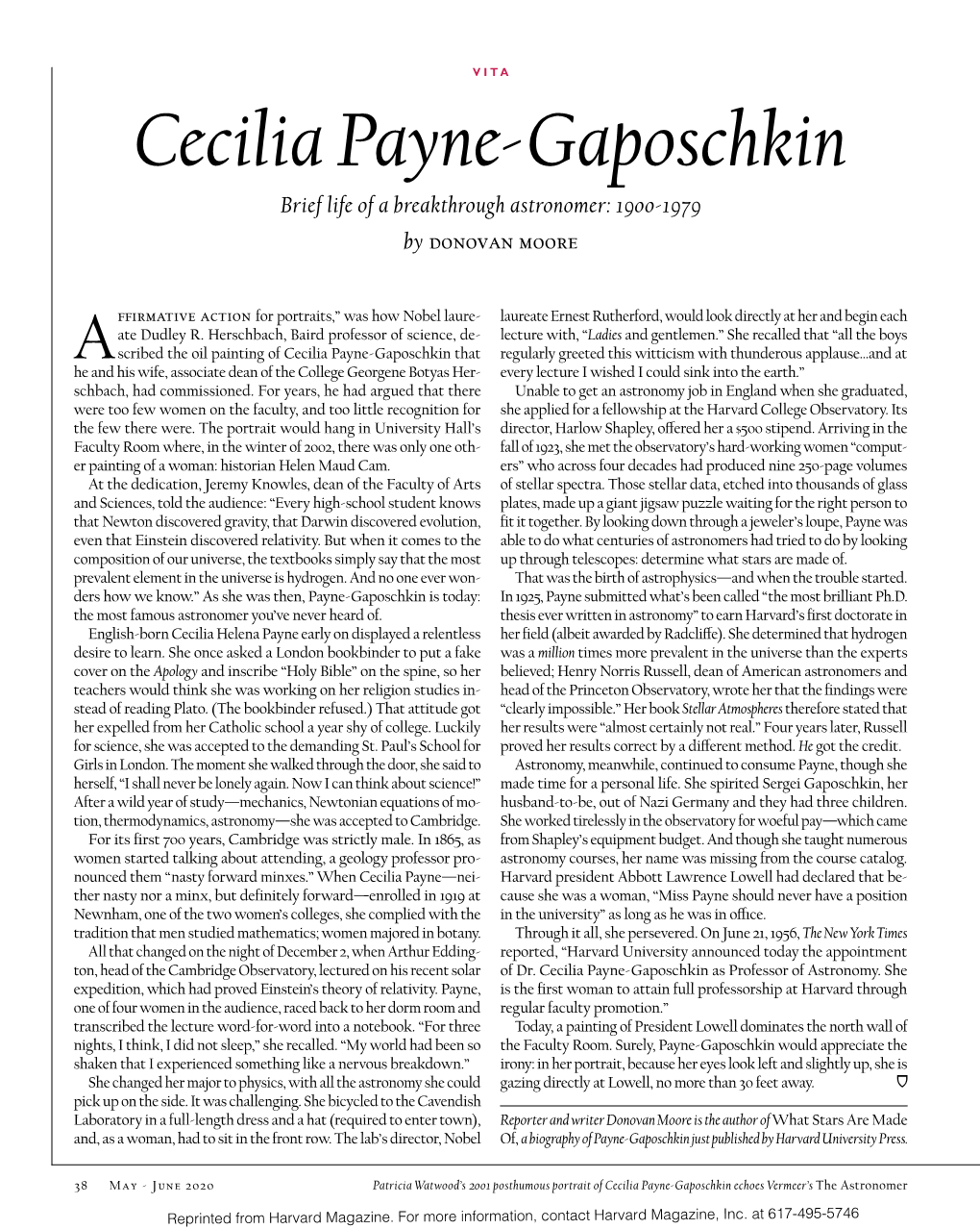 Cecilia Payne-Gaposchkin Brief Life of a Breakthrough Astronomer: 1900-1979 by Donovan Moore