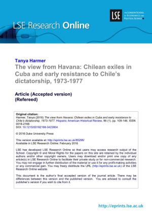 The View from Havana: Chilean Exiles in Cuba and Early Resistance to Chile’S Dictatorship, 1973-1977