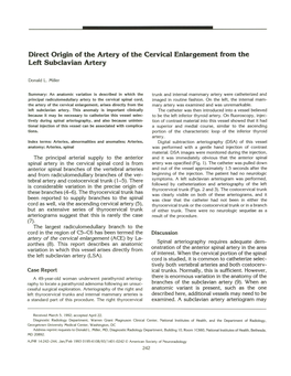 Direct Origin of the Artery of the Cervical Enlargement from the Left Subclavian Artery