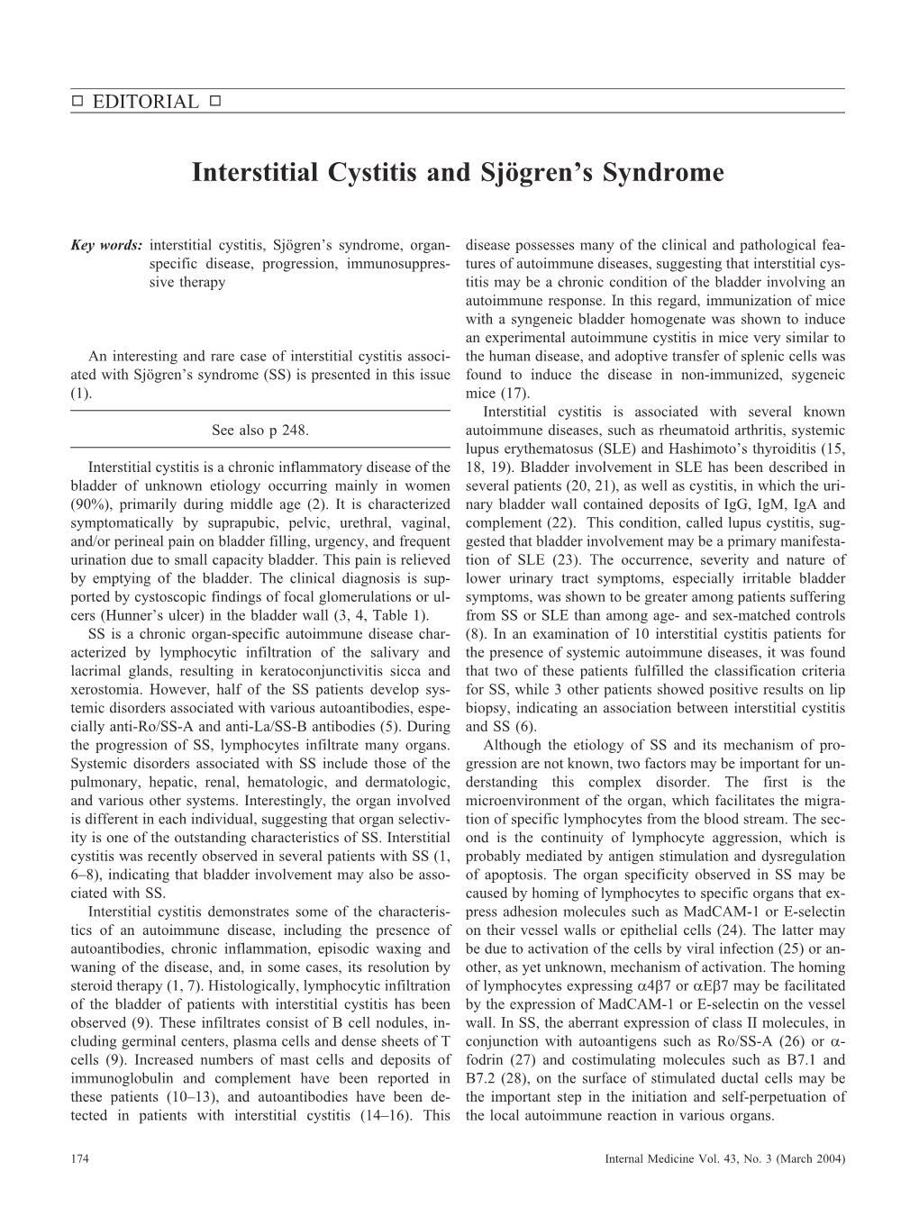 Interstitial Cystitis and Sjögren's Syndrome