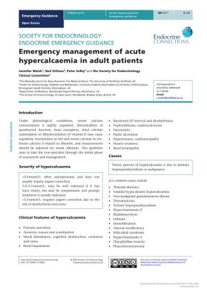 Emergency Management of Acute Hypercalcaemia in Adult Patients