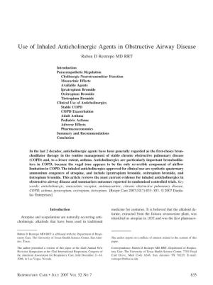 Use of Inhaled Anticholinergic Agents in Obstructive Airway Disease Ruben D Restrepo MD RRT