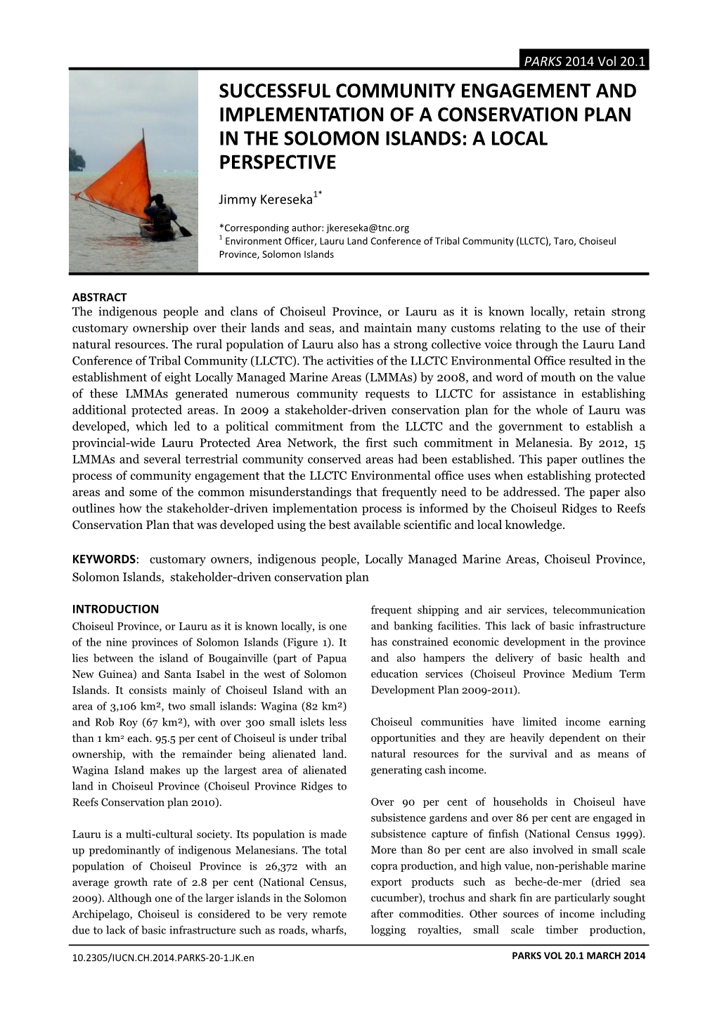 Successful Community Engagement and Implementation of a Conservation Plan in the Solomon Islands: a Local Perspective