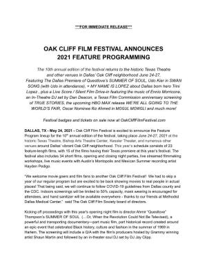OCFF 2021- Feature Program Press Release