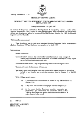 (Emergency Towing Arrangements) (Tankers) Regulations 1997