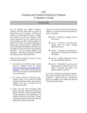 4-H Clothing and Textiles Proficiency Program a Member's Guide