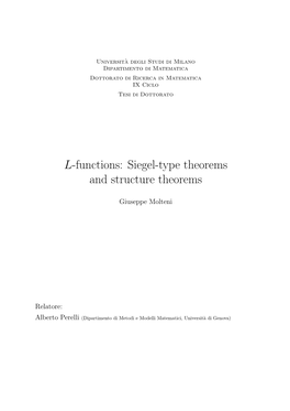 L-Functions: Siegel-Type Theorems and Structure Theorems